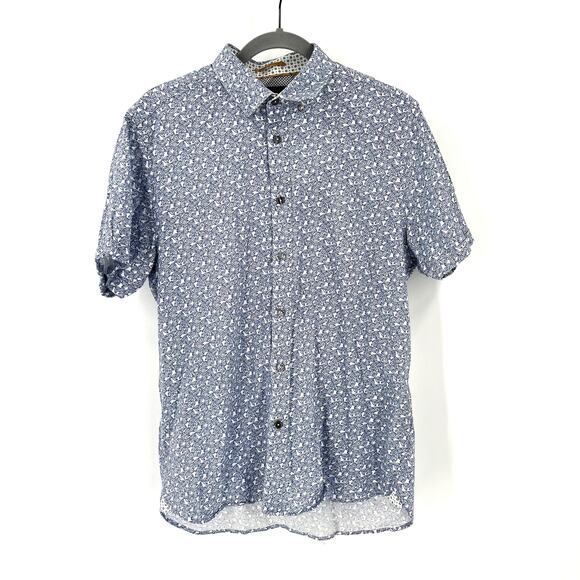 Ted Baker Leaf Print Short Sleeve Button Down - Picture 2 of 6